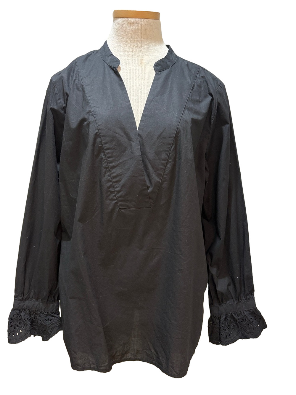 J Crew sz L black 100% cotton long sleeve top with eyelet detail